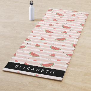 Tapis De Yoga Pastèques Rouges, Coeurs, Bandes, Votre Nom