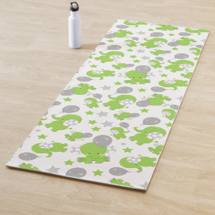 Tapis De Yoga Pattern of Green Elephants, Cute Elephants, stars
