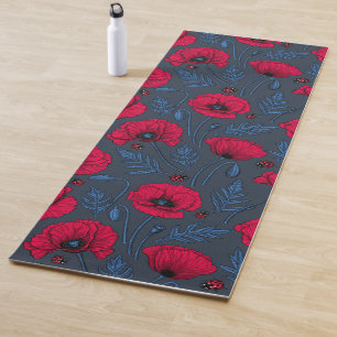 Tapis De Yoga Pavot rouge et coccinelle bleu foncé