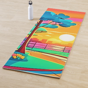 Tapis De Yoga Paysage urbain animé du coucher de soleil