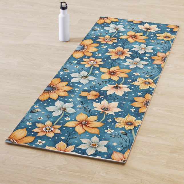 Tapis De Yoga Pêche et blanc Floral Yoga Mat (En situation)