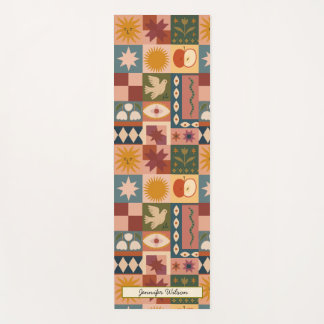 Tapis De Yoga Personnalisé Bohème Céleste Patchwork Mystique