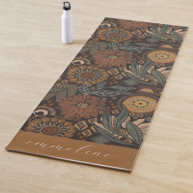 Tapis De Yoga Personnalisé Botanique Foncé Terreux (En situation)