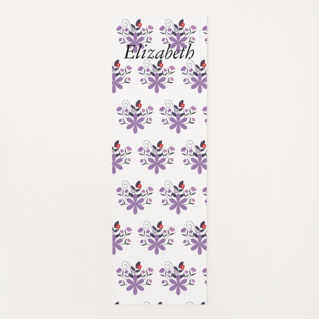 Tapis De Yoga Personnalisé élégant floral violet gris violet (Devant)