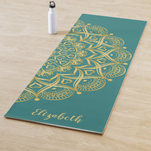 Tapis De Yoga Personnalisé élégant Mandala Turquoise bleu vert