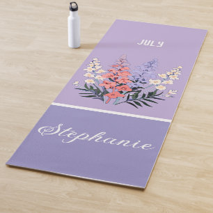 Tapis De Yoga Personnalisé Juillet Fleur de naissance Nom person