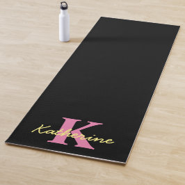 Tapis De Yoga Personnalisé Monogramme Noir moderne