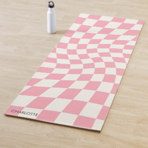 Tapis De Yoga Personnalisé Retro Pastel rose Wavy À damiers