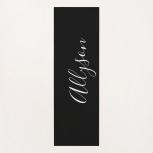 Tapis De Yoga Personnaliser le nom Vertical White Script, Noir
