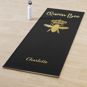 Tapis De Yoga Personnaliser Moderne REINE ABEILLE Or & Noir pour