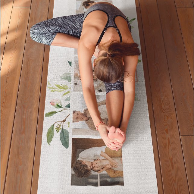 Tapis De Yoga Photo Famille Collage Branché Avec Fleurs Cadeau (Créateur téléchargé)