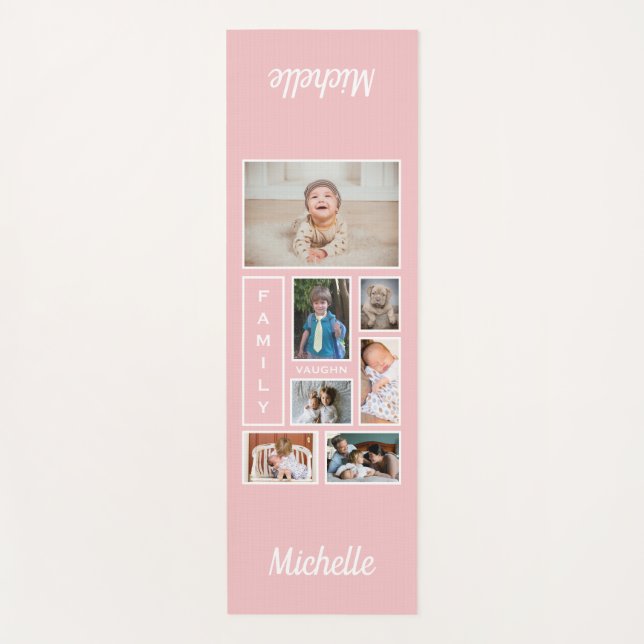 Tapis De Yoga Photos de famille rose doux personnalisées (Devant)