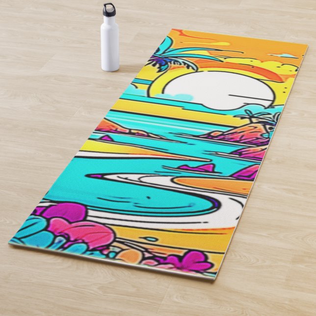 Tapis De Yoga Plage de coucher de soleil tropicale animée (En situation)