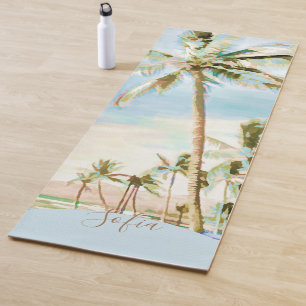 Tapis De Yoga Plage hawaïenne peinte Mauna Lani Bay, Bleu