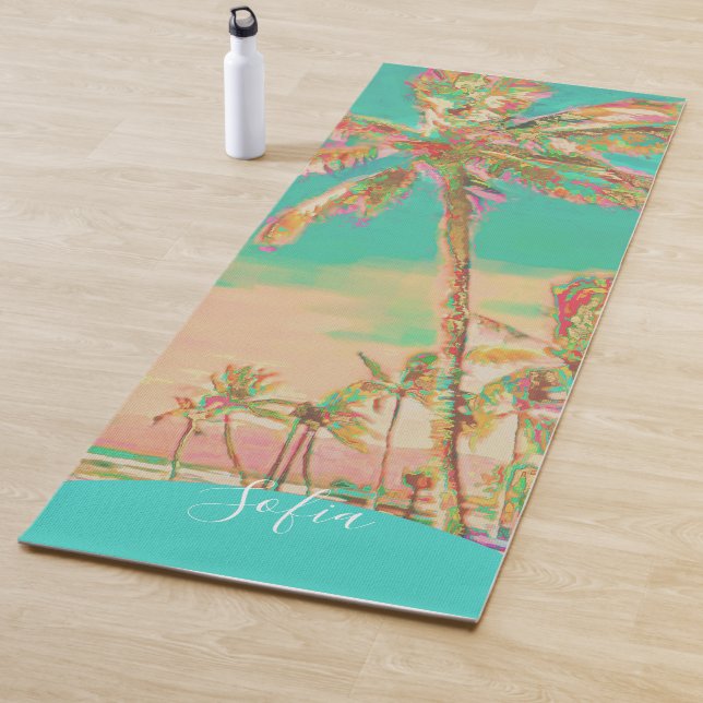 Tapis De Yoga Plage hawaïenne peinte Mauna Lani Bay, Turquoise (En situation)