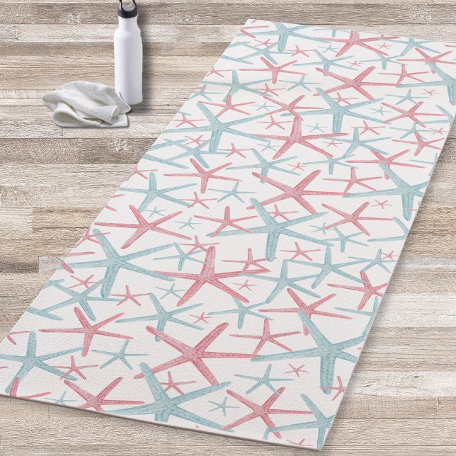 Tapis De Yoga Plage moderne fille mignonne (Fun Teal Pink Nautical Starfish Meditation Beach Yoga Mat)