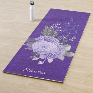 Tapis De Yoga Plumes de parties scintillant et Roses pourpres
