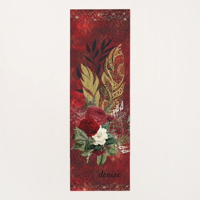 Tapis De Yoga Plumes d'or et goth Rose inspirés (Dos)