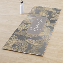 Tapis De Yoga Plumes d'or sur argent lisse Personnalisé