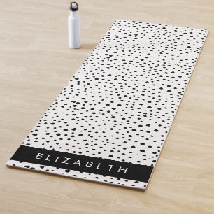 Tapis De Yoga Points dalmatiens, Spots, Noir et Blanc, Votre nom