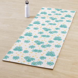 Tapis De Yoga Pois et marguerites - Turquoise et Jaune