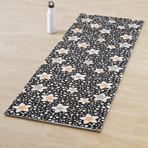 Tapis De Yoga Pois noir et blanc rétro avec étoiles