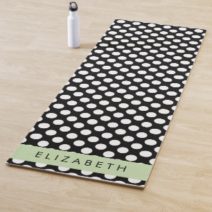 Tapis De Yoga Pois noirs et blancs, pointillés, Votre nom