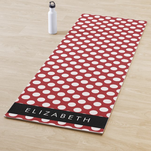 Tapis De Yoga Pois Rouges, Motif Polka Dot, Votre Nom (En situation)