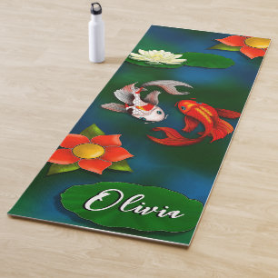 Tapis De Yoga Poisson Koi Personnalisé Blanc Lotus Lily Pond