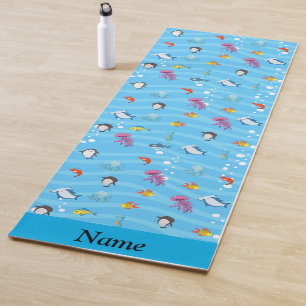 Tapis De Yoga poisson mignon et drôle Océan bleu Personnalisé
