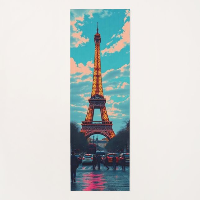 Tapis De Yoga Pop Art Paris - Vibrant Retro Cityscape (Devant)
