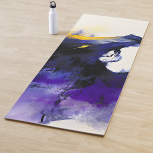 Tapis De Yoga Portrait abstrait aquarelle cheval noir