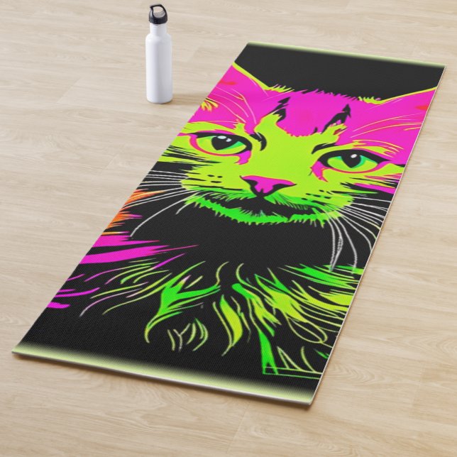 Tapis De Yoga Portrait de chat de Neon (En situation)