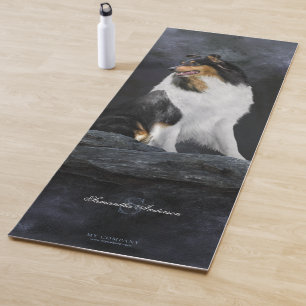 Tapis De Yoga Portrait de chien Tricolor Rough Collie sur Noir -