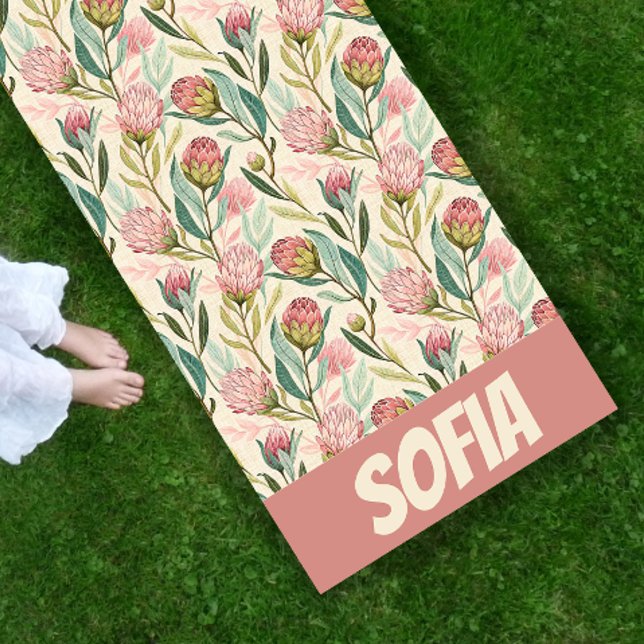 Tapis De Yoga Protea Flower Floral rose vert nom du Motif (Créateur téléchargé)