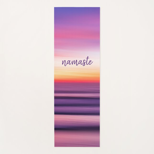 Tapis De Yoga Purple Pink Beach Sunset Ocean Waves Namaste (Devant)