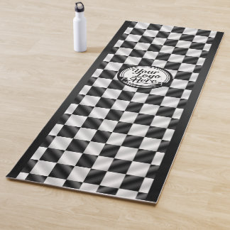 Tapis De Yoga Racing Checkered Black White Sport Logo
