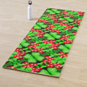 Tapis De Yoga Red Berries Raindrops Abstraite Nature Personnalis
