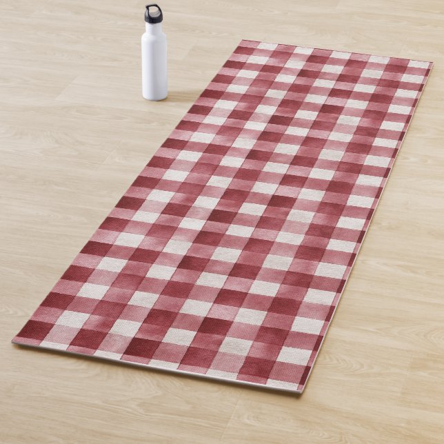 Tapis De Yoga Red Cream Plaid Stripes (En situation)