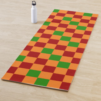 Tapis De Yoga Red Orange Green Checkered Pattern Design 