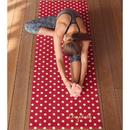 Tapis De Yoga Red White Retro Chic Pois Monogramme Exercice