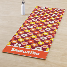 Tapis De Yoga Retro Automne Fleurs d'automne Motif Bourgogne