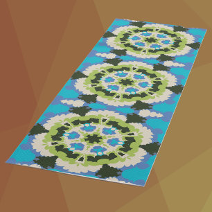 Tapis De Yoga Retro Mandala bleu vert blanc et noir
