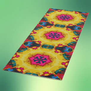 Tapis De Yoga Rétro Mandala jaune bleu et rose