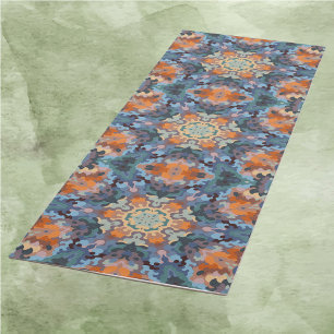 Tapis De Yoga Rétro Mandala Orange Bleu et Jaune