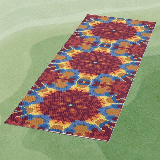 Tapis De Yoga Retro Mandala rouge bleu et jaune (Créateur téléchargé)
