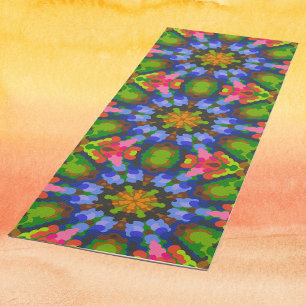Tapis De Yoga Rétro Mandala Vert bleu et rose
