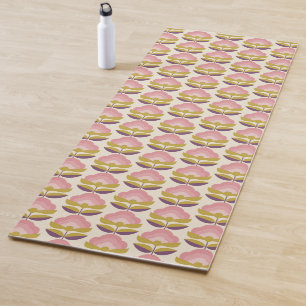 Tapis De Yoga Rétro motif floral rose et pourpre