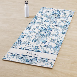 Tapis De Yoga Rococo bleu et blanc Floral personnalisé