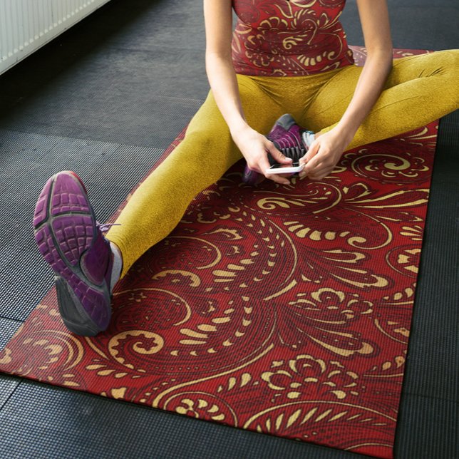 Tapis De Yoga Romantique Rouge Bold Damask Paisley Bold Floral (Créateur téléchargé)